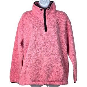 Victorias Secret Pink Womens Sherpa Pullover Jacket Half-Zip Pink M